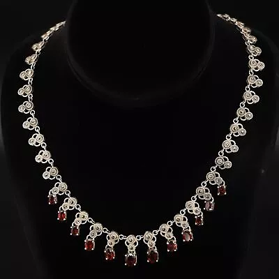 Sterling Silver - DESIGNER T Garnet & Marcasite 20  Necklace - 40.5g • $3.25