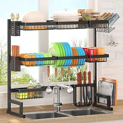 3 Tier Over The Sink Dish Drying Rack Holder Drain Caddy Kitchen Drainer 95cm • $73.99