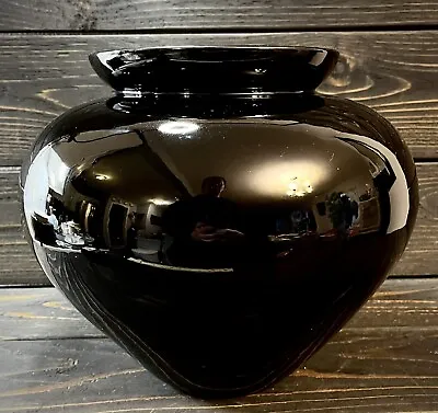 Haeger Large Shiny Black Round Vase 10” Tall Circa 1980’s Art Deco Styled • $34