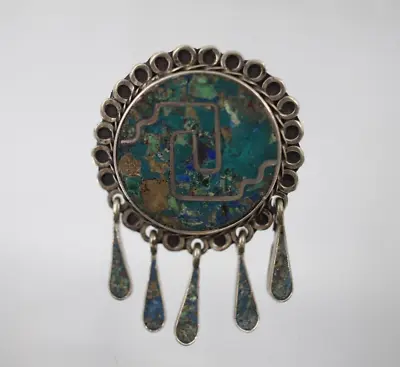 Vintage Taxco  Sterling Silver 925 Mexican Turquoise Brooch 6.4g • $21.01