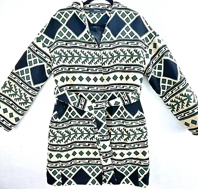 Zara Womens Coat Geometric Aztec Jacquard Print Black Green Beige Size XS • $27.69