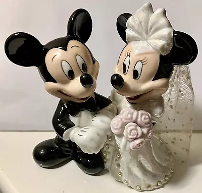 Disney Mickey & Minnie Mouse Wedding Bride & Groom Porcelain Cake Topper Vintage • $18.50