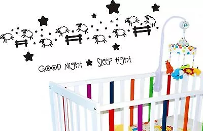 Goodnight Sleep Tight Count Sheep Wall Art Sticker Crib Baby Cot Bedroom Diy • £19.99