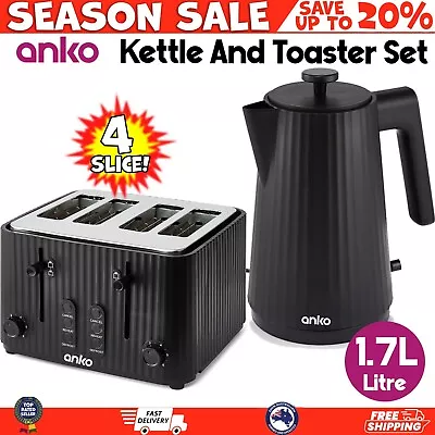 Anko 1.7L Jug Kettle And 4 Slice Toaster Combo Fluted Black Breakfast Pack • $122.99