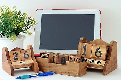 £12.95 • Buy NEW Wooden Desktop Perpetual Block Calendar. PREMIUM Solid Acacia . 4 Variations