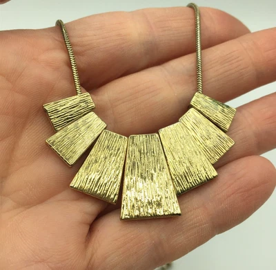 £11.50 • Buy Retro Statement Wedge Necklace, 1980s Style Grecian Gold Tone Necklace Studio 54