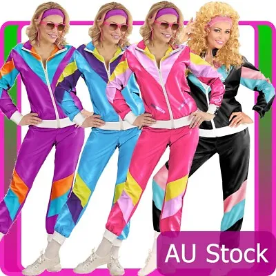 Ladies 80s Height Of Fashion Tracksuit 1980s Party Retro Disco Neon Costume • $41.99