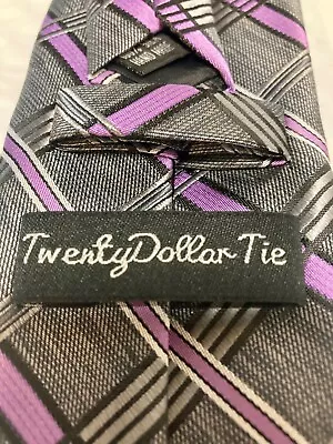 Twenty Dollar Tie Hand Made 100% Silk  Purple/Bk • $14.95