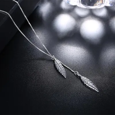 Womens 925 Sterling Silver Long Rolo Chain Feather Pendant Boho Necklace Gift UK • £4.99