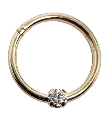 9ct Gold Nose Ring 2mm CZ Stone Hinged Hoop 18g (1.0mm) Daith Tragus Septum Gold • £39.95