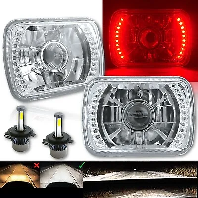 7X6 Red Halo Crystal Clear Projector H4 LED 4000Lm Bulb Headlights Light Pair • $119.95