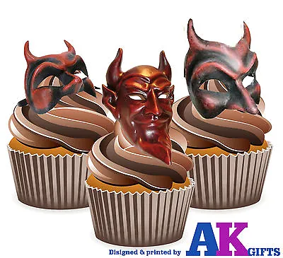 Masquerade Ball Party Vintage Devil Eye Mask 12 Edible Stand Up Cup Cake Toppers • £3.99
