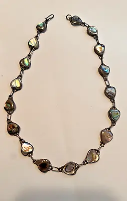 Vintage Mexico Sterling Silver Heart Link Abalone  Choker Necklace Sj1 • $112.50