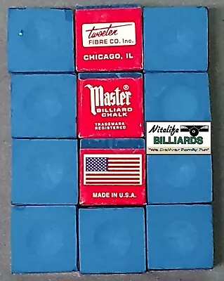 Pool Cue ~Tip Chalk ~ MASTER ~ Color:  BLUE ~ 12 Pieces • $12.98