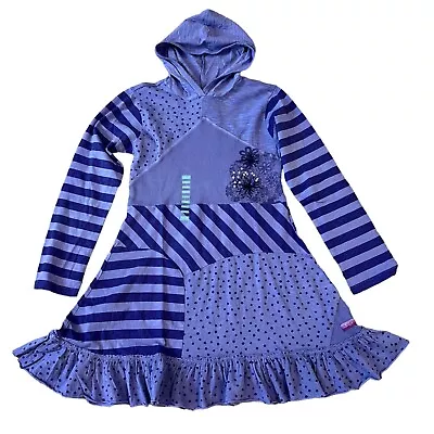 Naartjie Kids Girls Vintage Purple Multi Pattern Spot Stripe Hooded Dress NWT 10 • $22