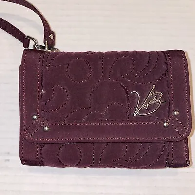Vera Bradley Flap All In One Wallet Wristlet Wine Purple Solid Paisley Quilted • $23.99
