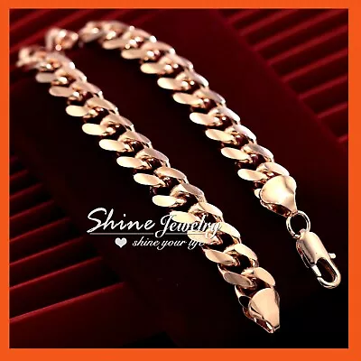 18k Rose Gold Gf Diamond Cut 9mm Band Curb Rings Link Chain Mens Womens Bracelet • $9.61