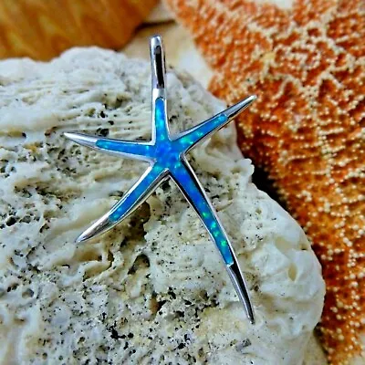 Sleek Real Sterling Silver Starfish Slide With Blue Opal • $34.50