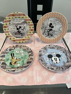 Authentic Original Set 4 Disney Stoneware Plates Mickey Mouse Etc 8  Dia • £37.50