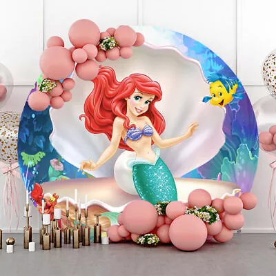 Round Little Mermaid Ariel Backdrop Birthday Party Photo Background Banner Props • $22.99