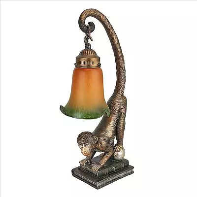 Monkey On Globe Desk Lamp Art Glass Shade Illuminated Sculpture • $153.52