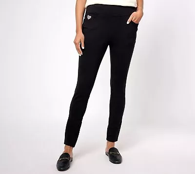 Quacker Factory Women's Petite Pants PL DreamJeannes Short Flat Black A623764 • $18.60