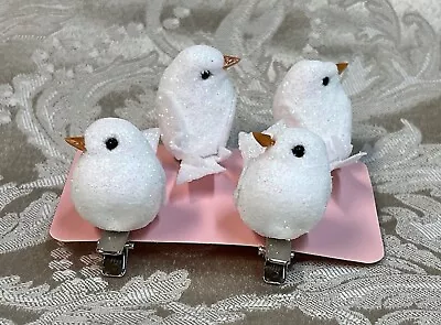 White Glitter Birds Clip Christmas Craft Wedding Decor Set  Of 4 • $12.95