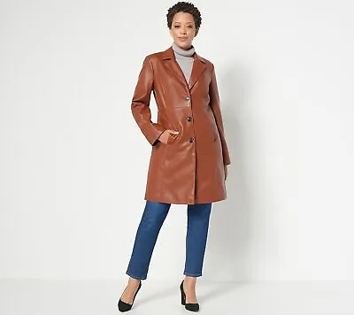 $74.99 • Buy Dennis Basso Faux Leather Trench Coat Jacket Cognac S New