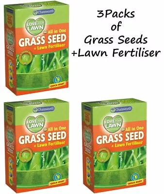 3 Packs Premium Grass Seed Hard Lawn Seeds Tough Fast Growing + Lawn Fertilizer  • £11.90
