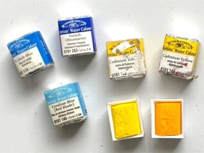 £15 • Buy 7 Winsor & Newton Artists Watercolour Half Pans NEW BUT SCRUFFY PACKAGING