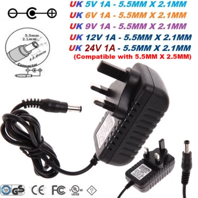 UK Plug Switching Power Supply Adapter Charger AC100-240V DC 24V/12V/9V/6V5V 1A • £5.40