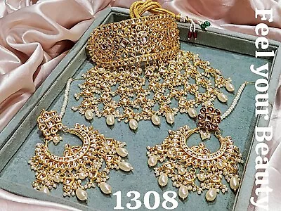 Rajasthani Pakistani Bridal Wedding Jewelry Kundan Earrings Set Bollywood Choker • $74.69