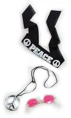 £3.45 • Buy Hippy Kit Accessories Unisex 60s 70s Fancy Dress (Glasses Necklace & Headband)