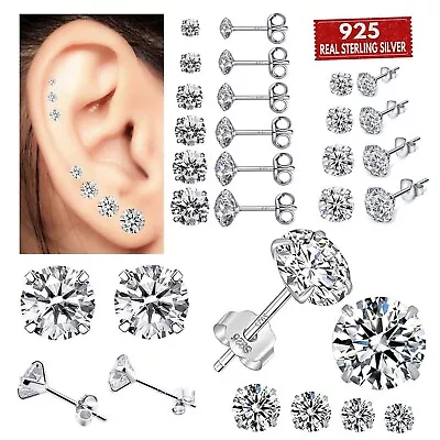 925 Sterling Silver Zirconia Stud Earrings Set Pack Girls Men Kid Small Large UK • £7.99