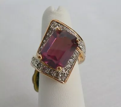 $20 • Buy Park Lane Retired Hostess Mauve Emerald Cut CZ Cocktail Ring Stunning!  Size 4