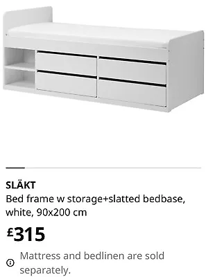 IKEA Slakt Single Bed With 4 Drawer Storage & In-built Shelves/Bedside Table • £115