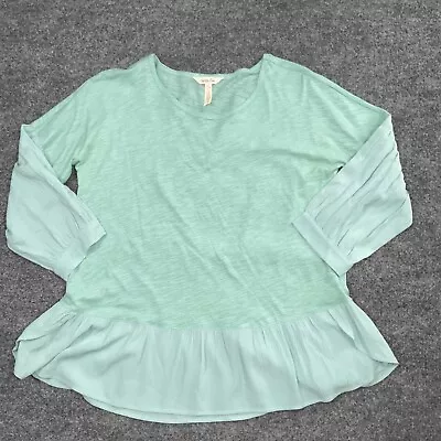 Matilda Jane Blouse Womens Size S Green Ruffle Hem Drop Long Sleeves • $24
