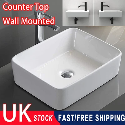 £33.50 • Buy Bathroom Basin Sink Hand Wash Counter Top Or Wall Mounted Hung Ceramic Compact