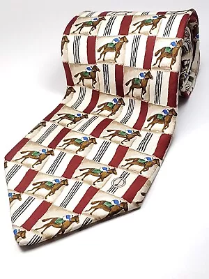 Dunhill Made In ITALY 100% Silk Tie Men's Red White Brown HORSE - JOCKEY NEW • $23.99