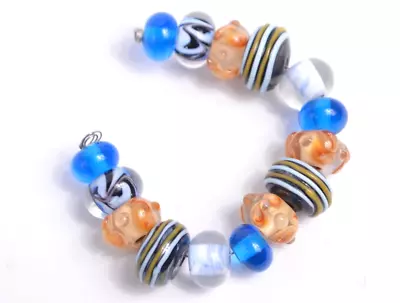 New 15 Pc Set Fine Murano Lampwork Glass Beads - 12mm Stripes & Swirls - A7111c • $4.99