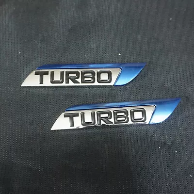 2x Right Blue Chrome TURBO Metal Emblem Decal Sticker Badge 3D Engine 4x4 Diesel • $14.98