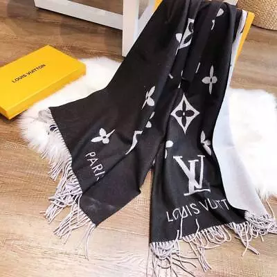 Louis Vuitton Wool Shawl Black/white Scarf 65cmx180cm • $109.60