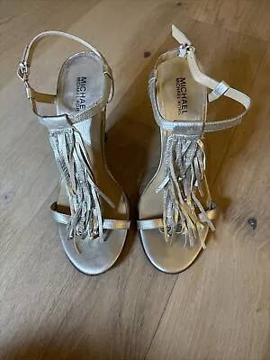 Michael Kors Women's Tassel Fringe Heels Sandals Size 9M Metallic Gold • $25
