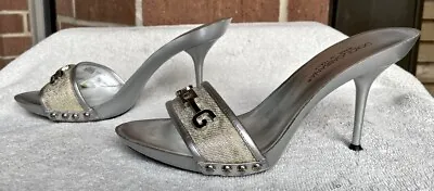 DOLCE & GABBANA®” Silver Metallic Leather “4703 Slide-heel” Sandals Size 7.5(US) • $99.99
