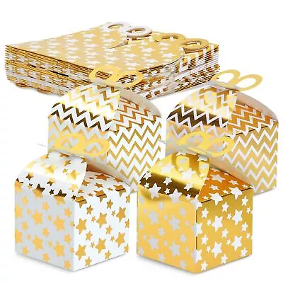 36 Paper Gable Boxes For Party Favors 4 Gold Polka Dot Designs 3.7x3.2x3.7 In • $17.49