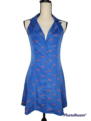 Vanessa Mooney Valentina Blue Bird Halter Romper Mini Dress Size Medium  • $100