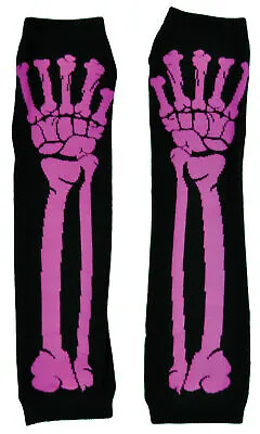Black Long Knit Fingerless Pink Skeleton Hand Wrist Bones Costume Gloves Sa10428 • $6.37
