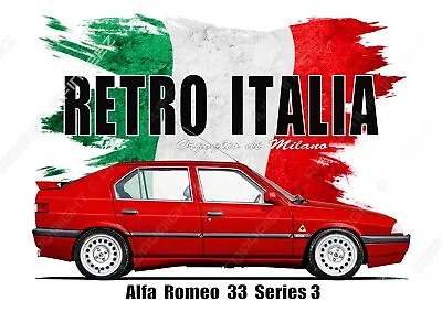 £15 • Buy ALFA ROMEO 33 SERIES 3  T-shirt.  RETRO ITALIA. CLASSIC CAR. FLAG.