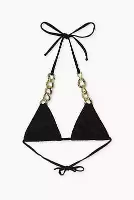 Boohoo Black Chain Detail Triangle Bikini Halter Top Sz16 Up To 'c' Cup • £8