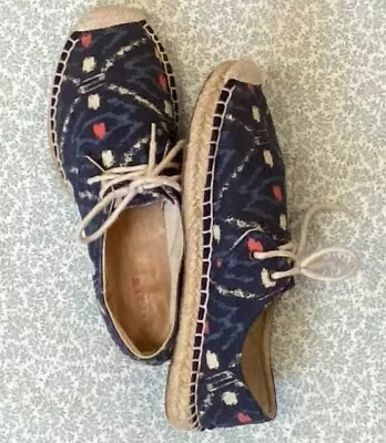 J.Crew Navy Blue Abstract Canvas Lace-Up Espadrille Sneakers Size 8 • $5